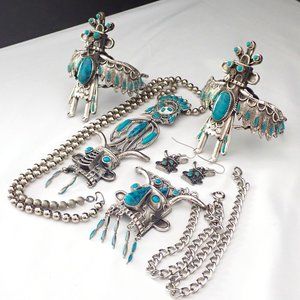 KACHINA 6pc. FAUX TURQUOISE Dancing Eagle, Totem, JEWELRY BUNDLE. w/Sancrest.